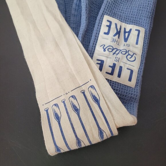 Life Is Better At The Lake Blue & Cream Cotton & Linen Kitchen Towel By DEMDACO - Picture 5 of 8